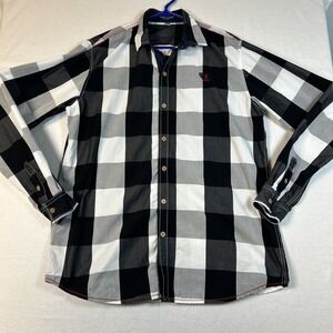 Fredd Marshall Mens XL Black White Plaid Long Sleeve Button Down Shirt Casual